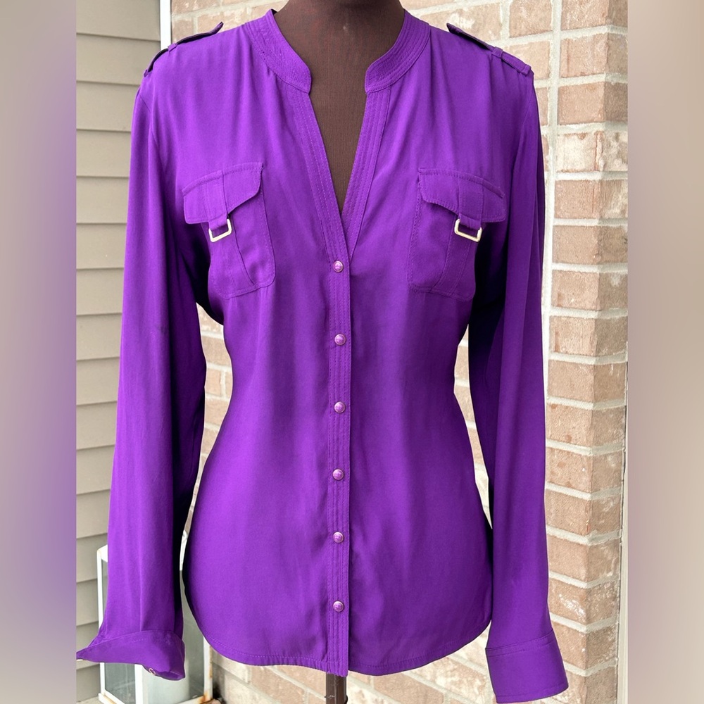 CACHE’ sXL💯silk shirt-looks NEW-rich royal purple-nice details-great quality